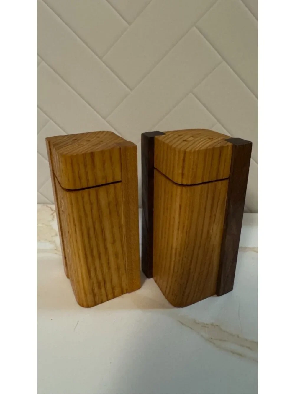 Minimalist 2 Toned Wood Salt and Pepper Shakers